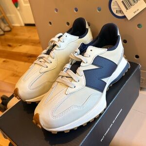 New Balance White and Navy Retro Runner Sneakers